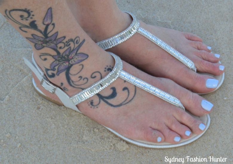 London Rebel Muso Soft Gold Sandals, Surfers Paradise Beach