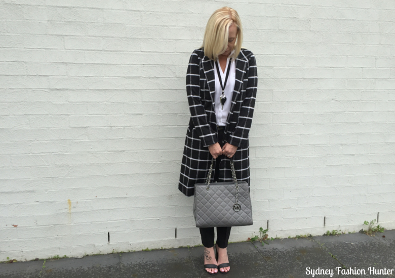 Sydney Fashion Hunter: Fresh Fashion Forum 32 Black & White Check Coat Outfit - Front