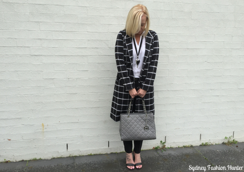 Monochrome Check Coat Outfit FFF Link Up 32 Flights To Fancy