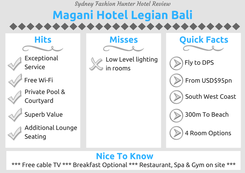 Sydney Fashion Hunter Hotel Review At A Glance - Magani Hotel Bali At A Glance