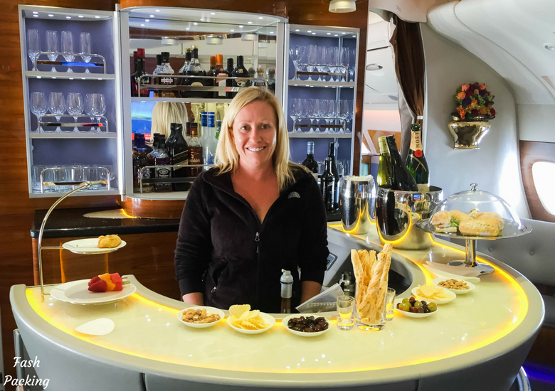 Fash Packing: Emirates A380 Business Class Review - Me in the Bar