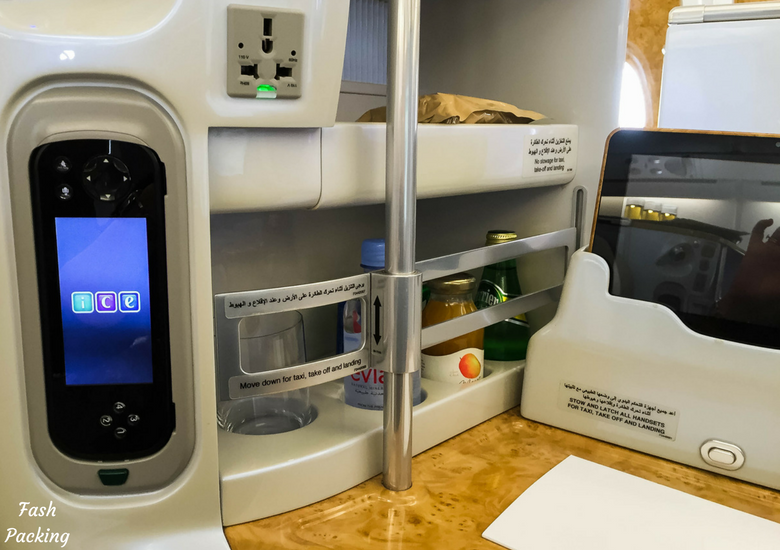 Fash Packing: Emirates A380 Business Class Review - Personal Bar & Electronics