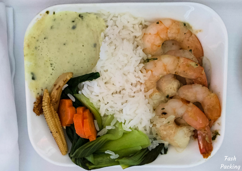 Fash Packing: Emirates A380 Business Class Review - Thai Green Prawn Curry Lunch