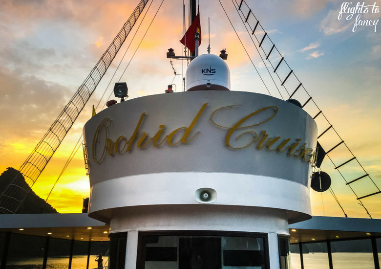 Bridge of Orchid cruise Halong Bay at sunset