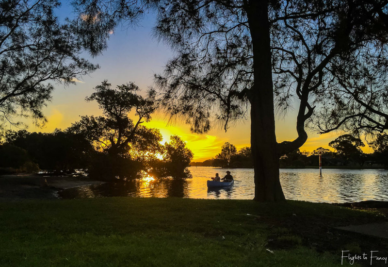 Boat at sunset at Great Lakes Forster Caravan Park