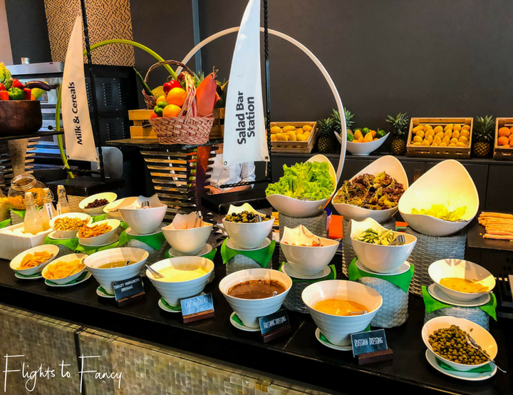 Cereal and salad stations at the breakfast buffet at Movenpick Beach Resort Mactan Island Cebu Philippines - Flights to Fancy