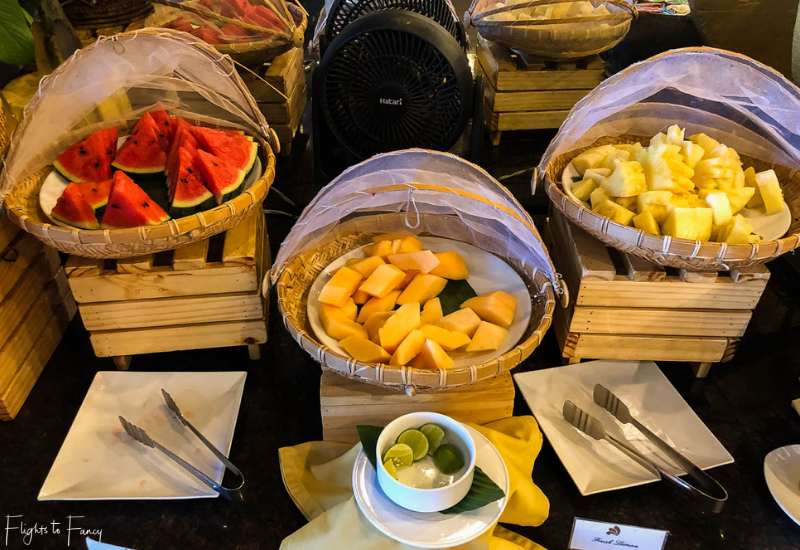 Breakfast fruit buffet at Sabai Restaurant Impiana Koh Samui luxury hotel