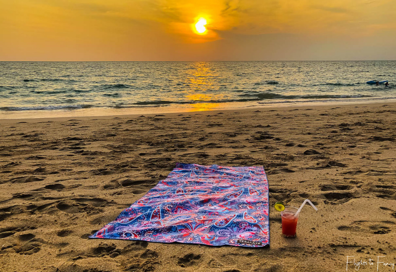 Cocktail & Cosmic Dream Tesalate Beach Towel at Sunset on Pra-Ae Beach Koh Lanta